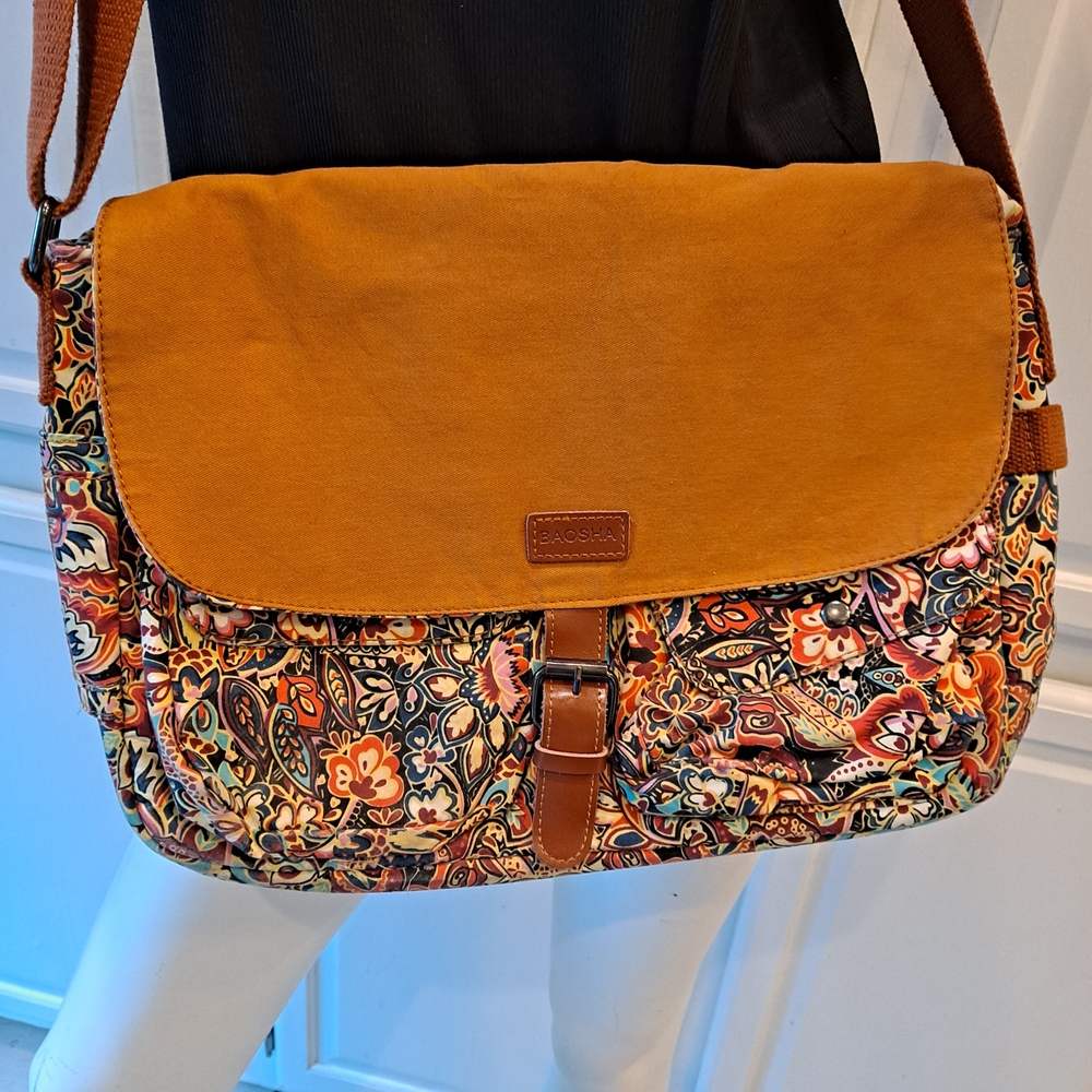 BAOSHA - Multicolor Floral Messenger Crossbody Bag W/Buckle Accent